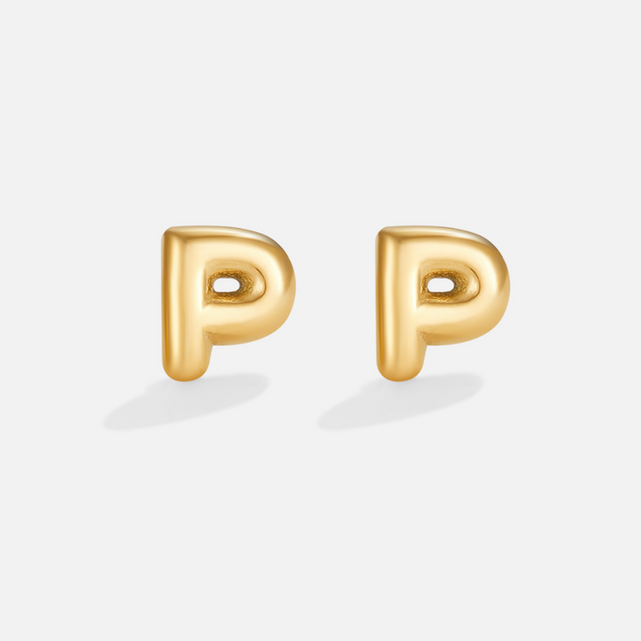 Gold Bubble Letter Earrings