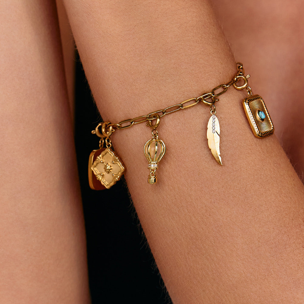 18K Gold Paperclip Charm Bracelet