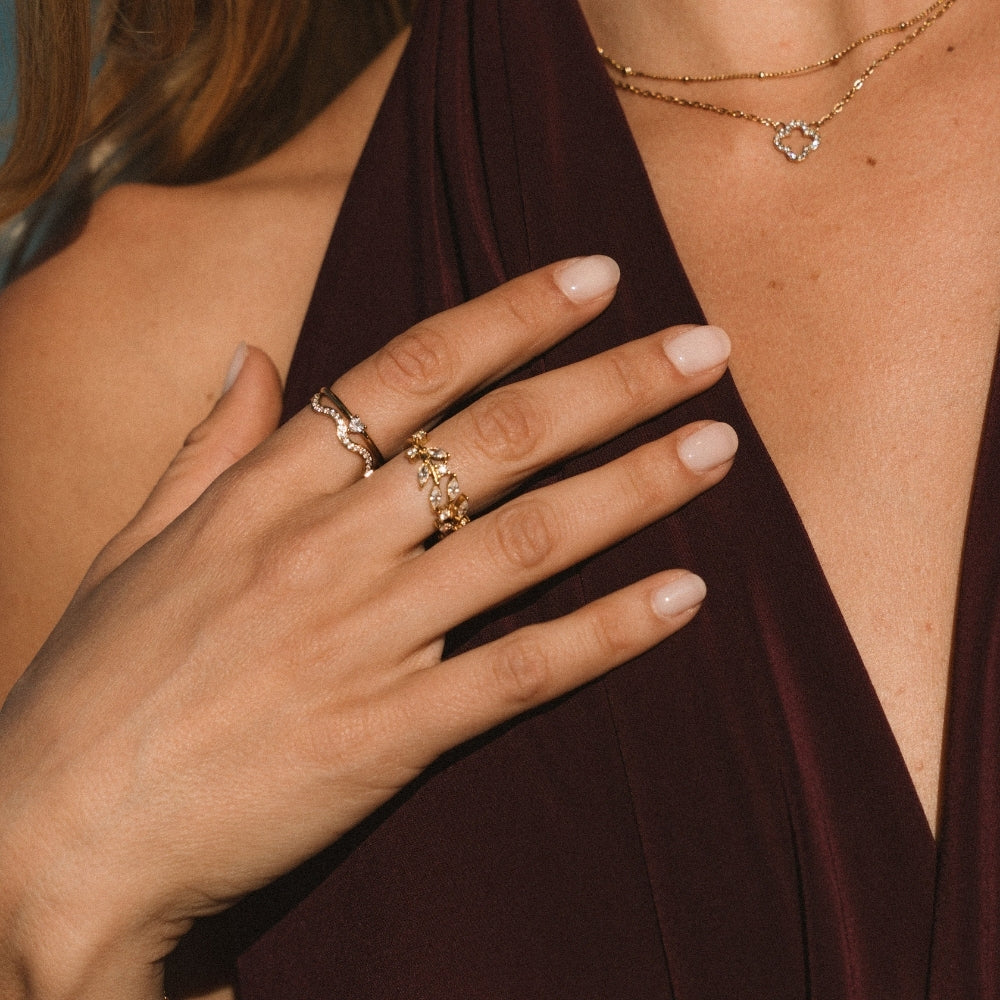 Zenya Crystal & Gold Wave Ring