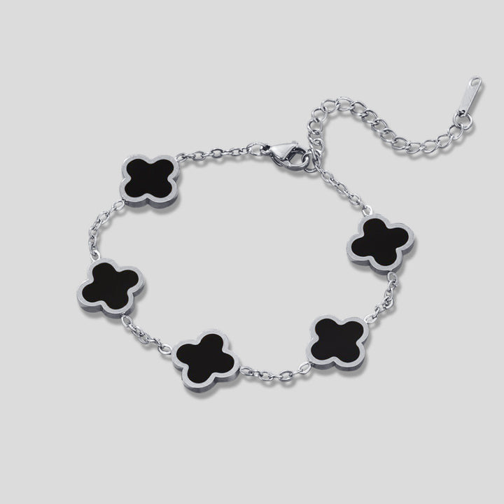 Silver Black Clover Bracelet