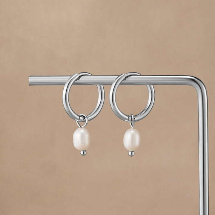 Freshwater Pearl Bella Silver Hoop Earrings