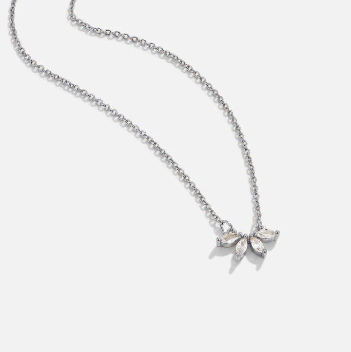 Silver Tiffany Crystal Leaf Pendant Necklace