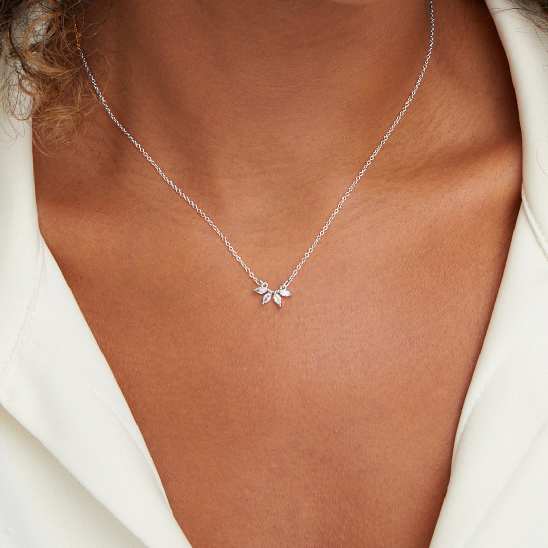 Silver Tiffany Crystal Leaf Pendant Necklace