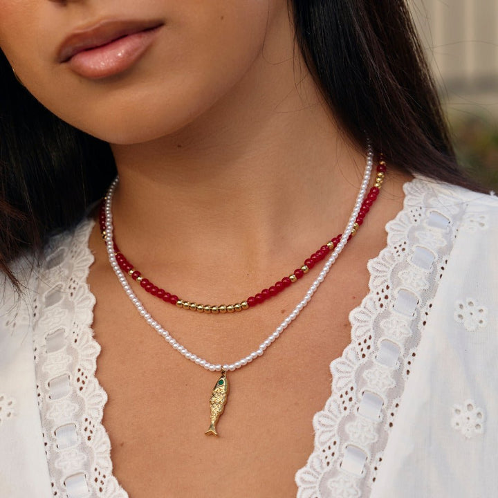 Alea Red Coral Bead Necklace