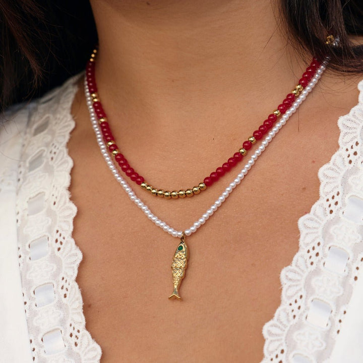 Alea Red Coral Bead Necklace