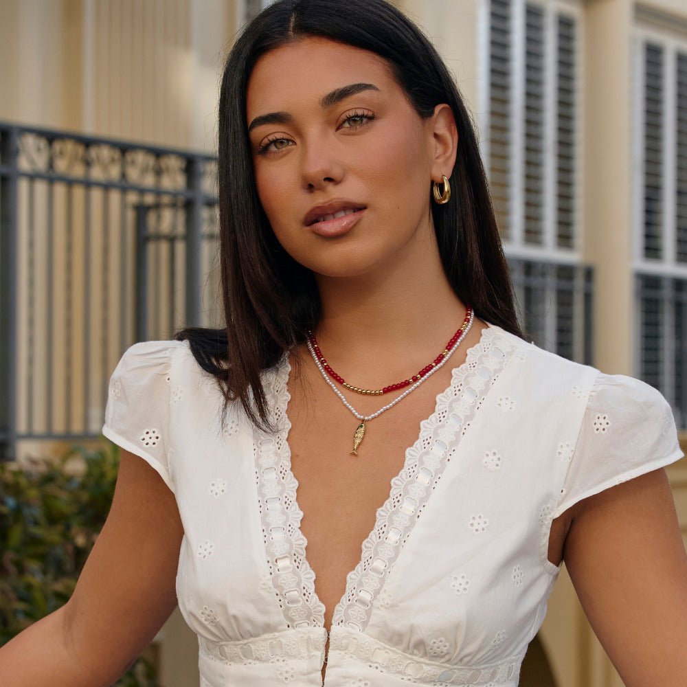 Alea Red Coral Bead Necklace