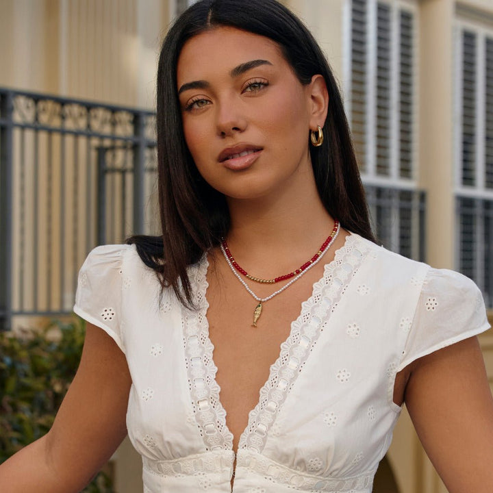 Alea Red Coral Bead Necklace