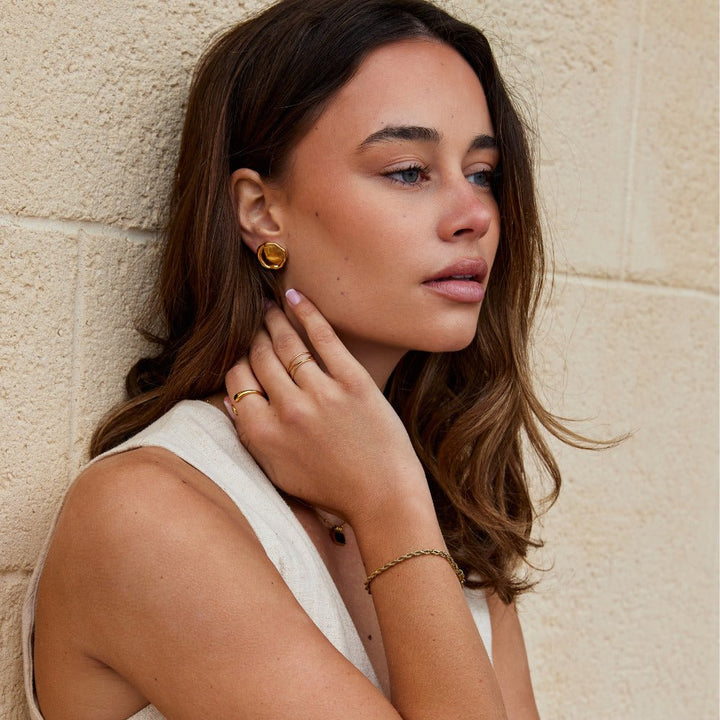 Ava Gold Button Earrings