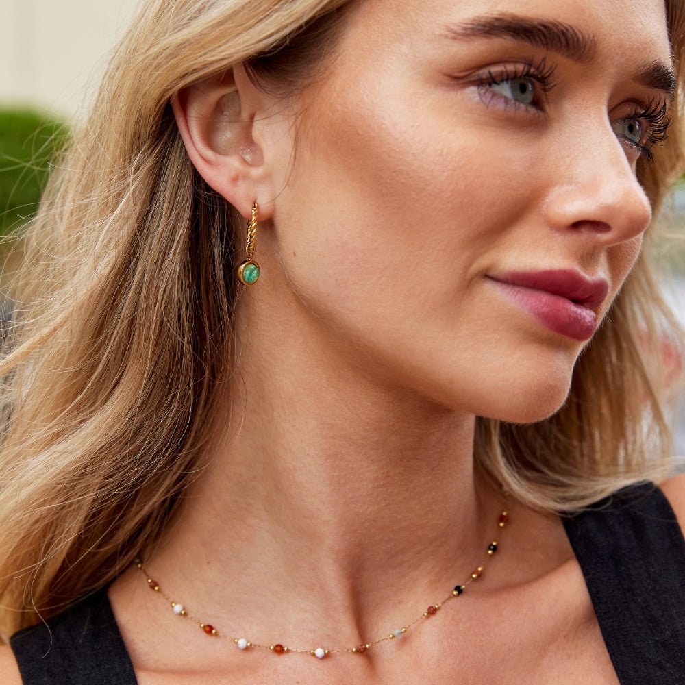 Aventurine Twisted Hoop Earrings