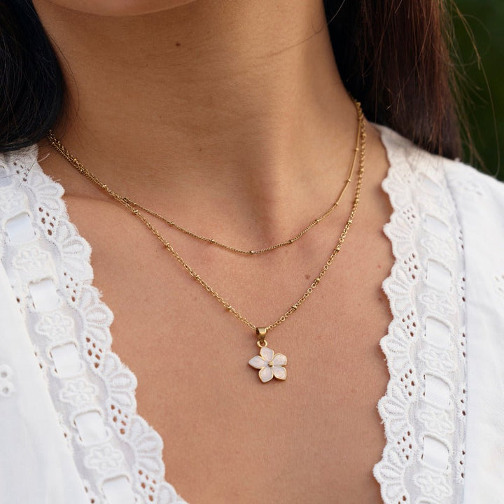 Blush Pink Sakura Bloom Gold Necklace