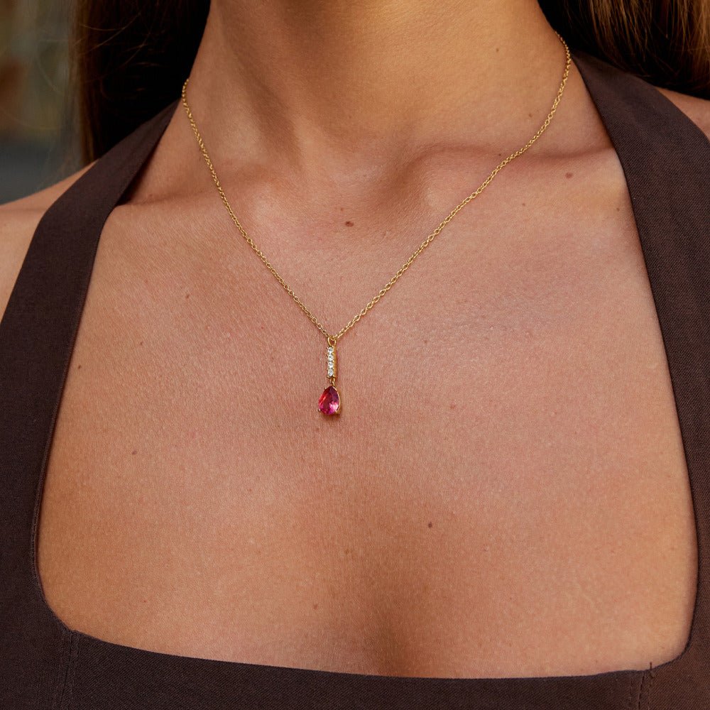 Crystal Ruby Teardrop Necklace