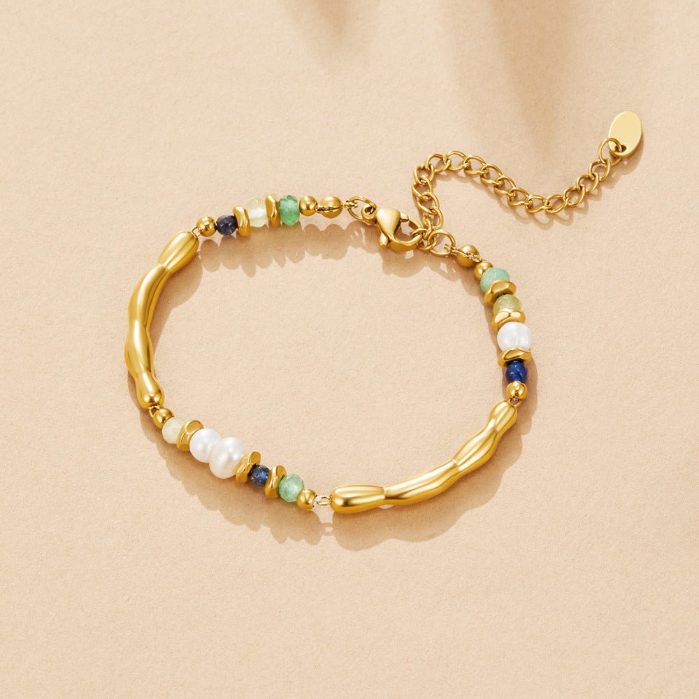 Freshwater Pearl & Malachite Beaded Bracelet