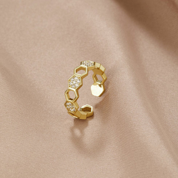 Gold & Crystal Honeycomb Ring