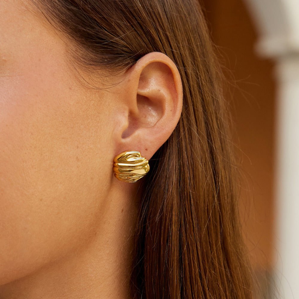 Lila Pleated Gold Button Earrings