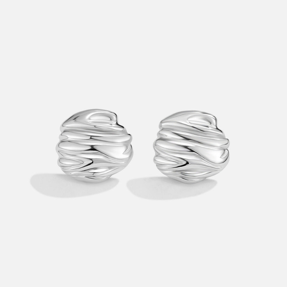 Lila Pleated Silver Button Earrings
