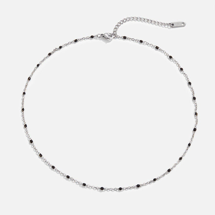 Mila Black Bead Silver Necklace