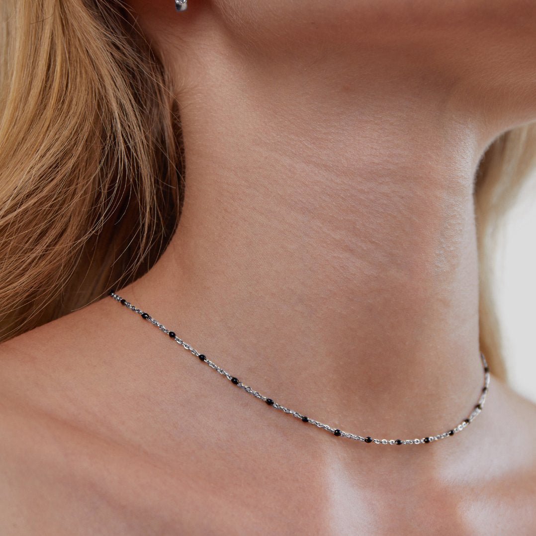 Mila Black Bead Silver Necklace