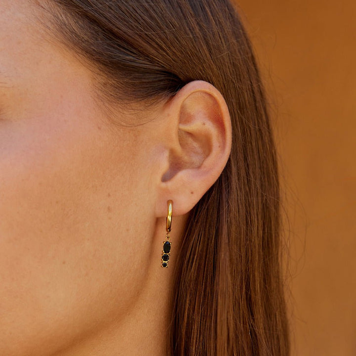 Obsidian Drop Hoop Earrings