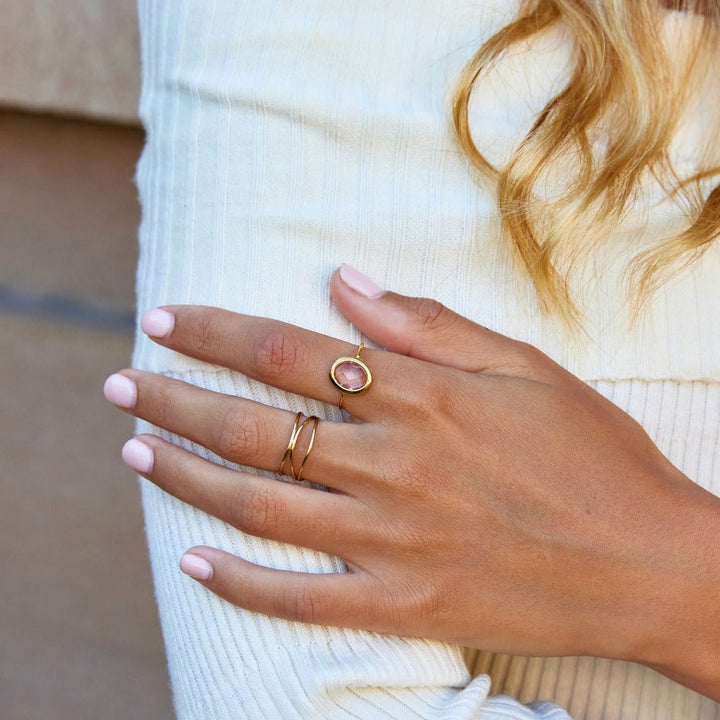 Pink Rose Crystal Gold Ring