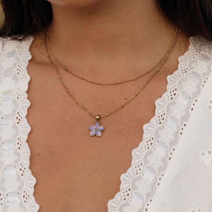 Purple Sakura Bloom Gold Necklace