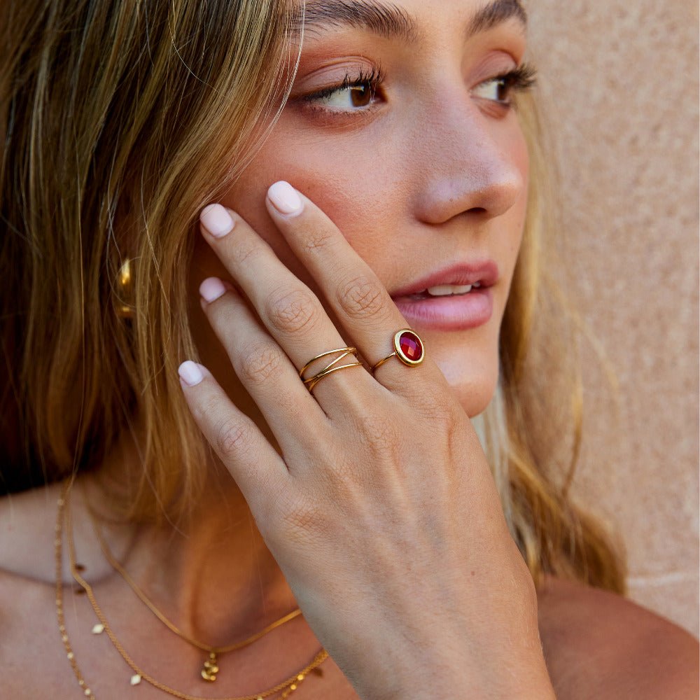 Ruby Crystal Gold Ring