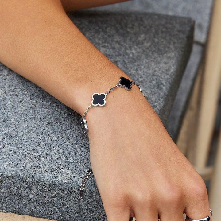 Silver Black Clover Bracelet