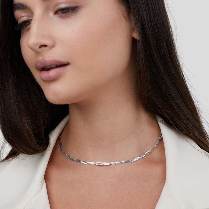 Silver Chiara Twist Snake Chain Necklace