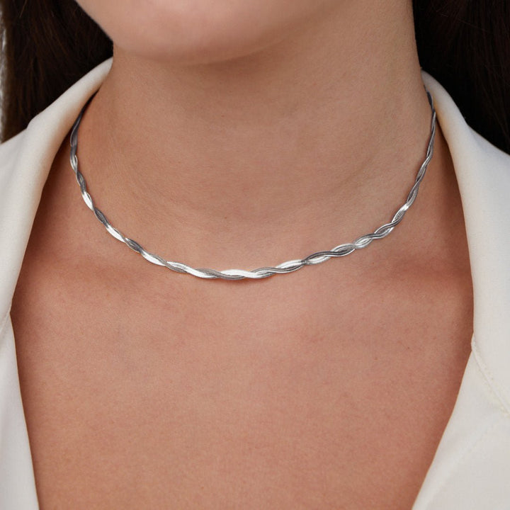 Silver Chiara Twist Snake Chain Necklace