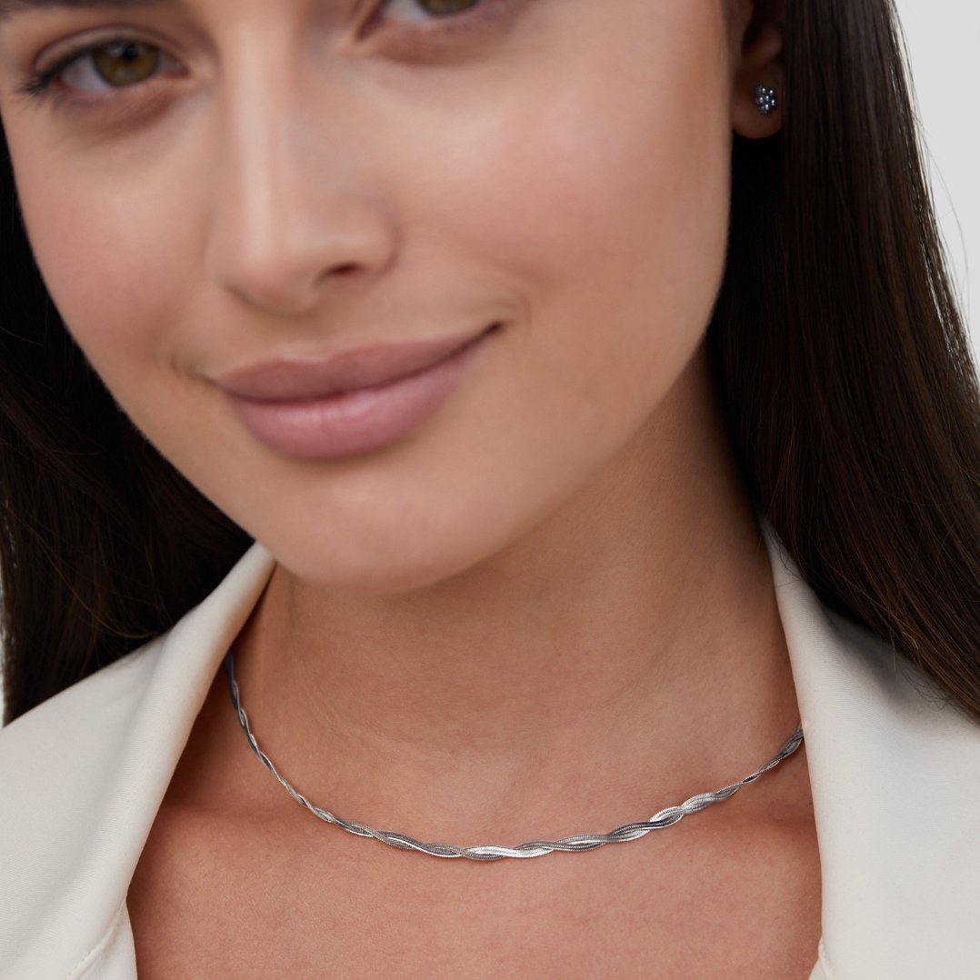 Silver Chiara Twist Snake Chain Necklace
