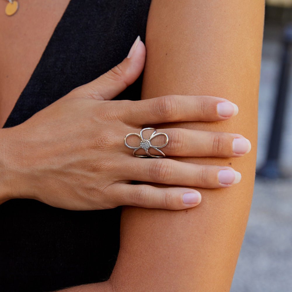 Silver Daisy Flower Ring