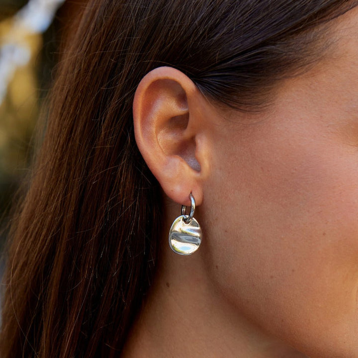 Silver Disc Drop Earrings