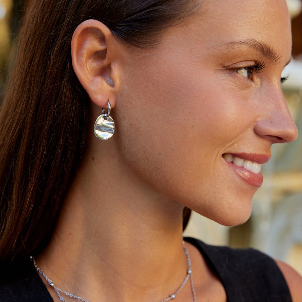 Silver Disc Drop Earrings