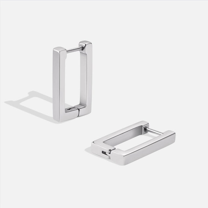 Silver Rectangle Hoop Earrings