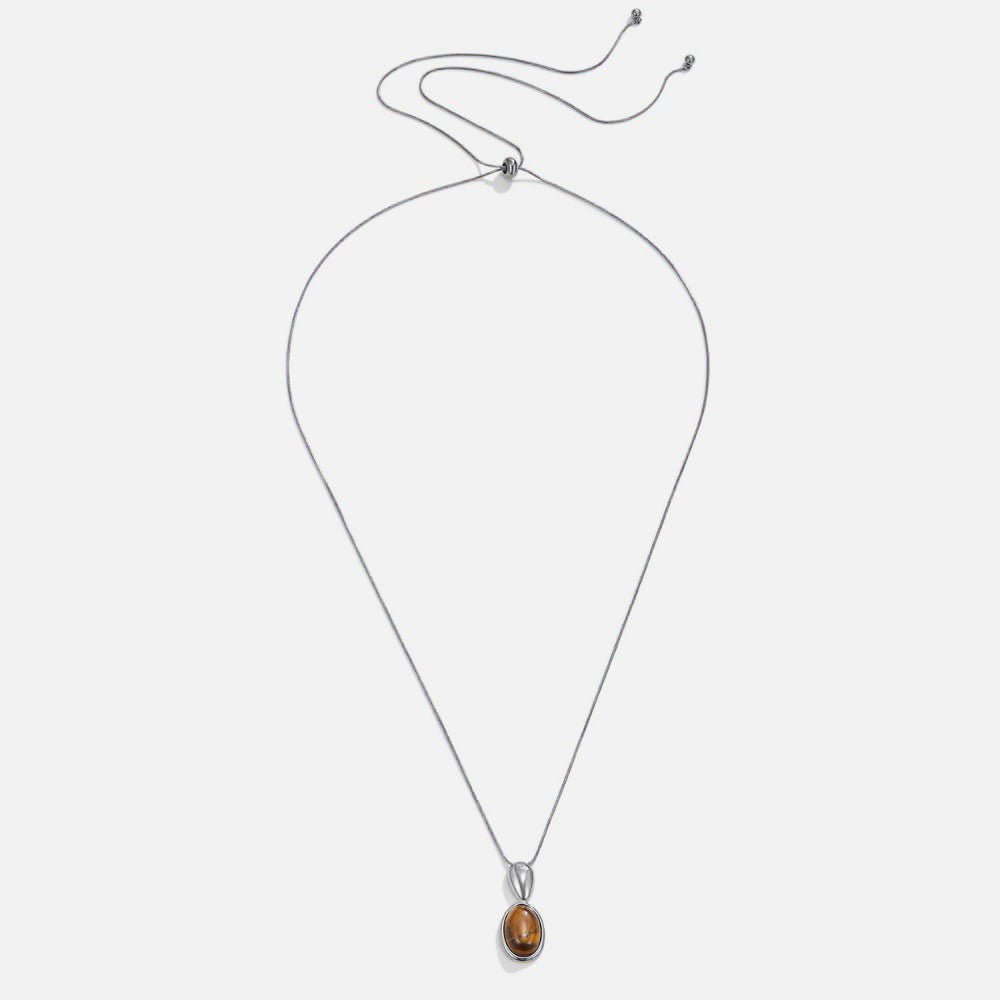 Silver Tiger Eye Stone Long Necklace