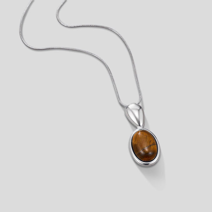 Silver Tiger Eye Stone Long Necklace