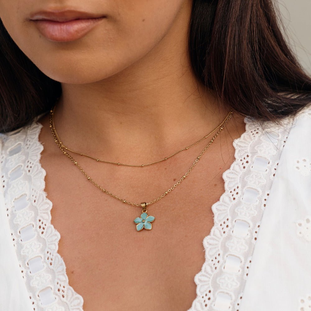 Turquoise Sakura Bloom Gold Necklace