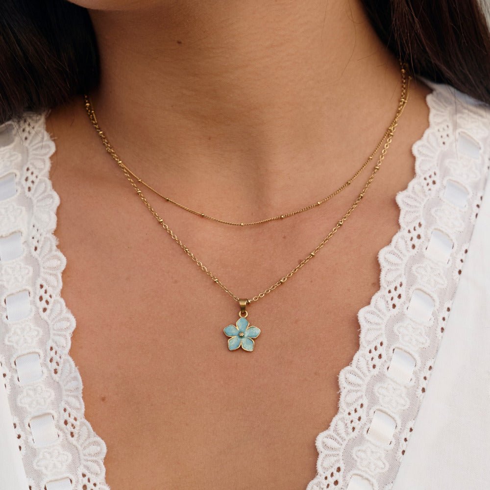 Turquoise Sakura Bloom Gold Necklace