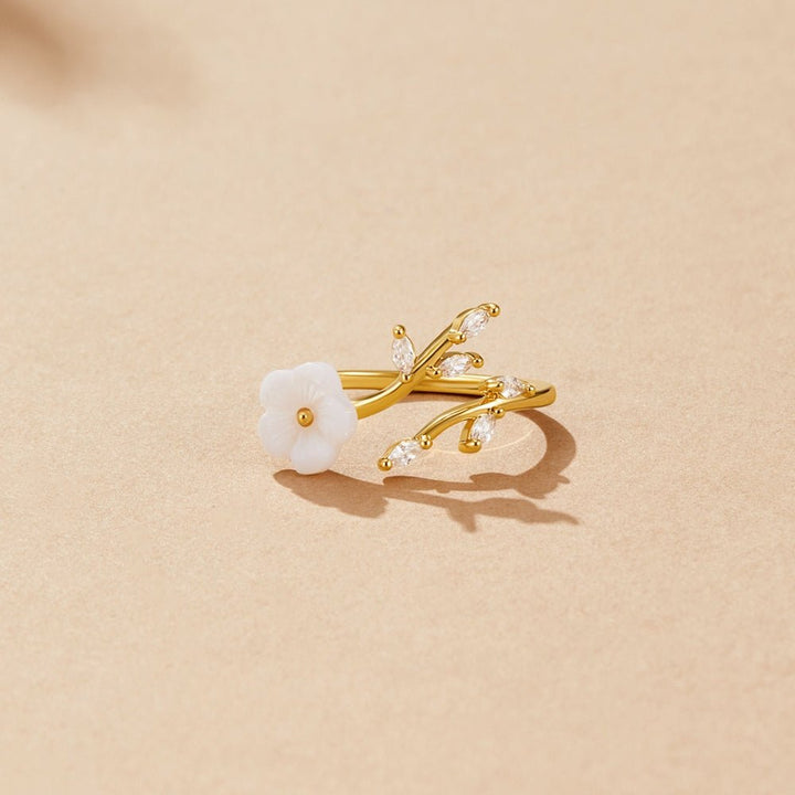 Silver White Blossom Flower Ring