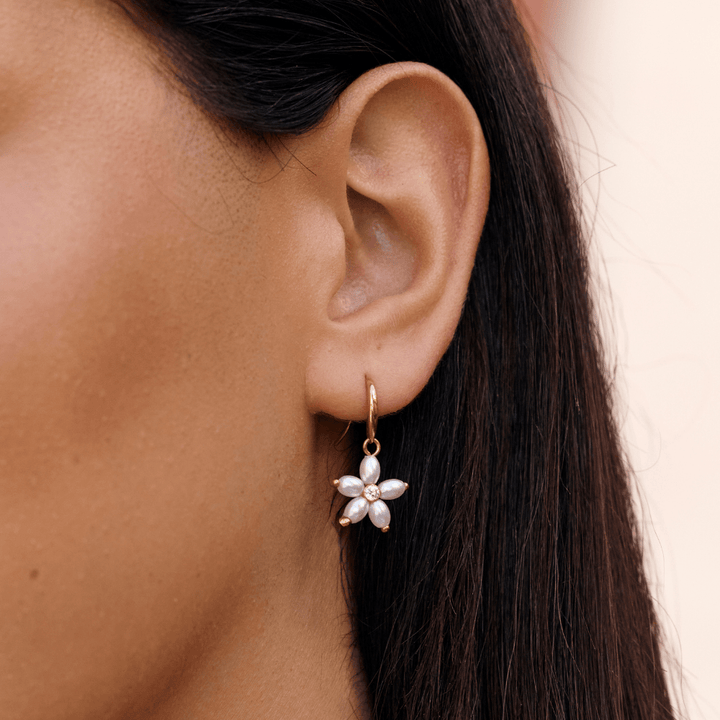 White Flower Pearl Drop Earrings