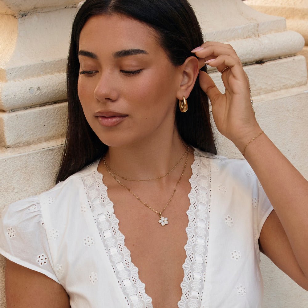 White Sakura Bloom Gold Necklace