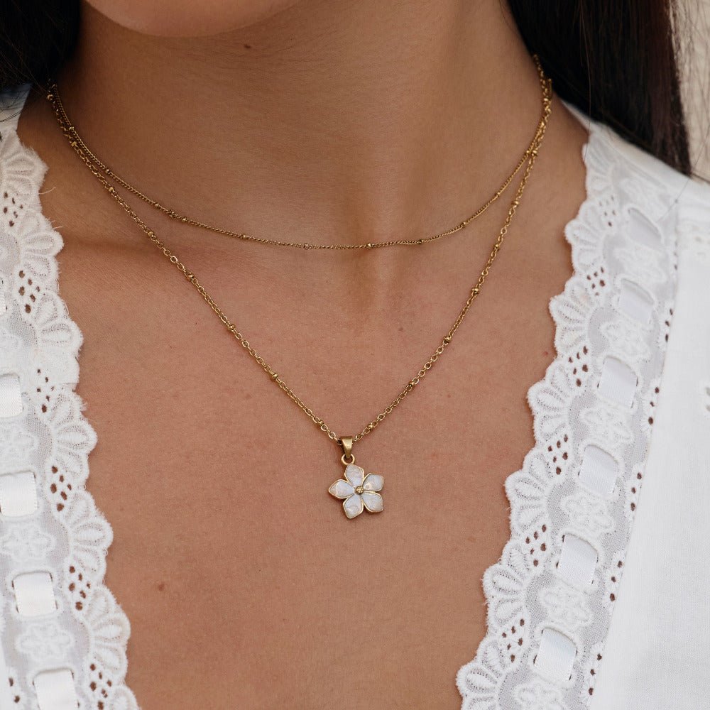 White Sakura Bloom Gold Necklace