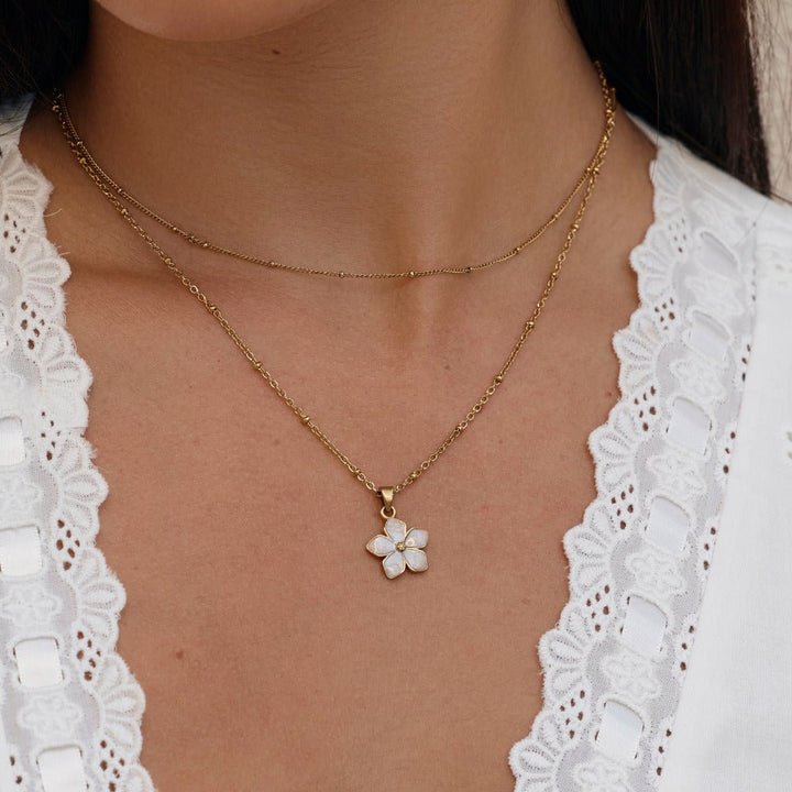 White Sakura Bloom Gold Necklace