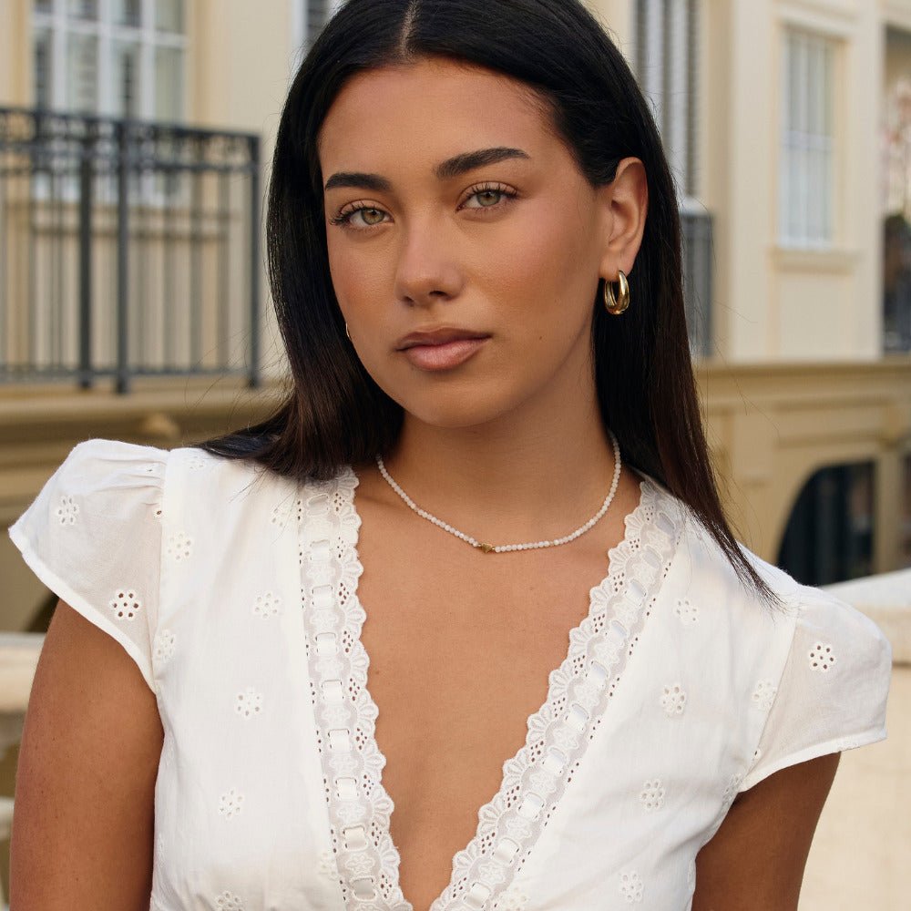 White Selene Bead  Necklace