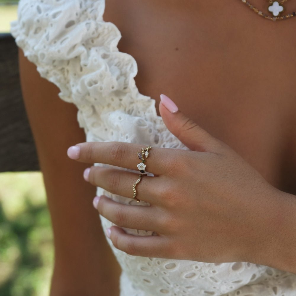 Zenya Crystal & Gold Wave Ring